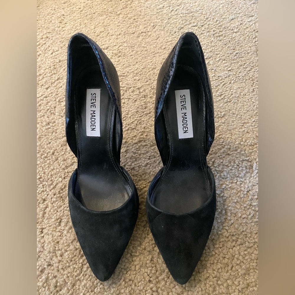 Steve Madden 4 inch Suede/Snakeskin Black Heel